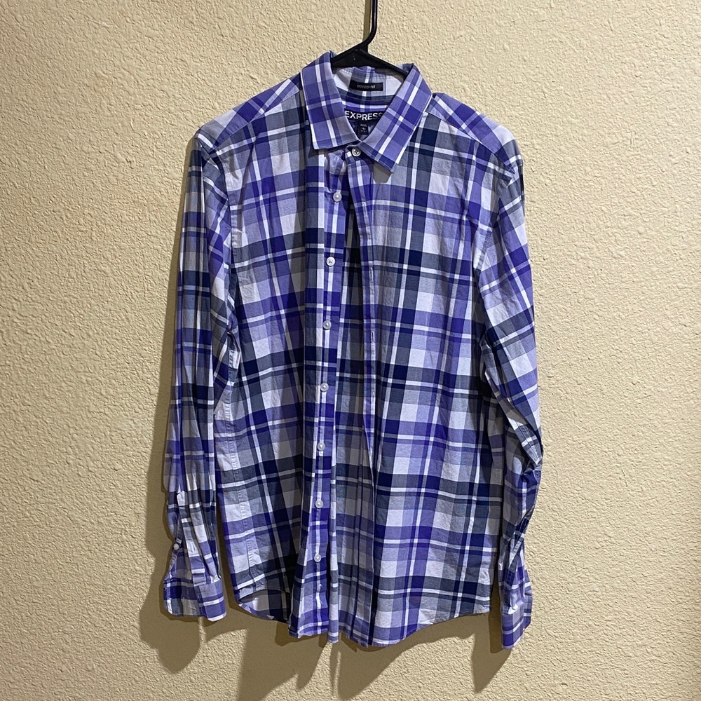 Express Men's Purple Plaid Shirt